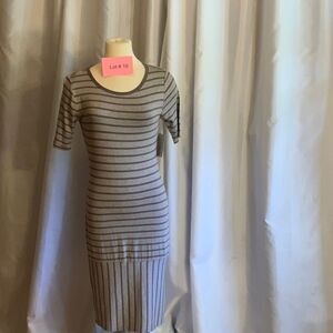 LULAROE JULIA dress in size small 2 tone gray colored stripes